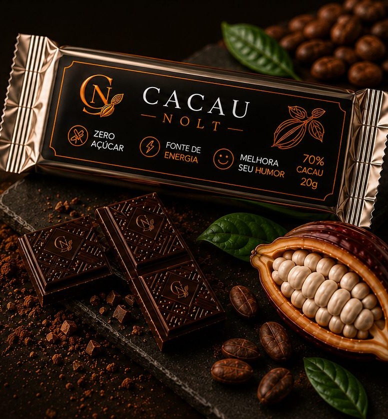 Barra de chocolate Cacau Nolt com amêndoas e cacau em pó