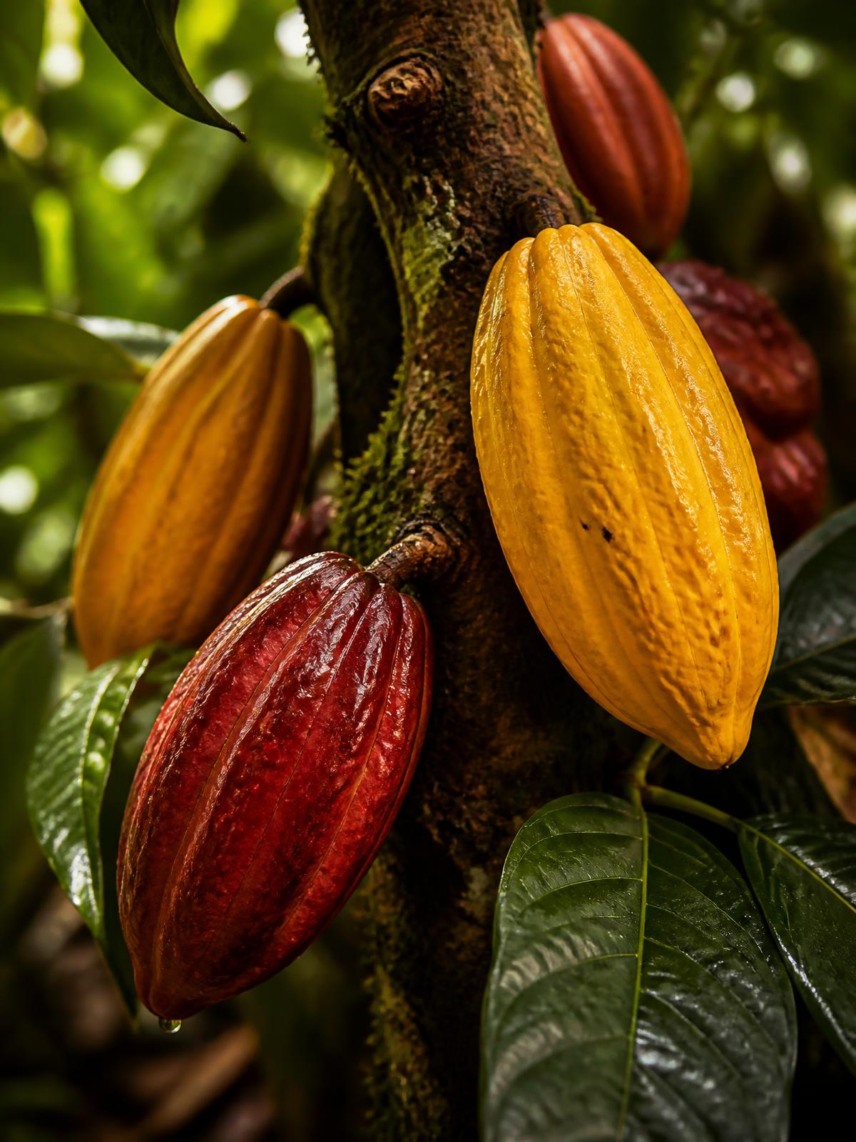 Frutos de cacau maduros em fazenda de Ilhéus, Bahia